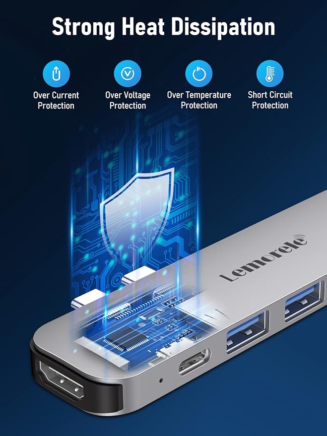 Lemorele USB C Hub for MacBook Pro/Air M1 M2 2022 2021 2020 2019 2018 13" 15" 16", 7 in 2 Multiport Adapter Hub Mac Dongle w/4K HDMI, 3 USB 3.0, SD/TF 3.0, 100W PD 40Gbps Thunderbolt 3/4