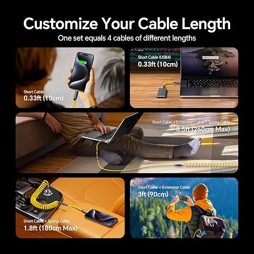 AOHI 240W 8 in 1 USB 4 Cable Set, The Future 240W PD3.1 USB C Fast Charging Cable Supports 40Gbps Data Transfer 8K HD Display for iPhone15 Pro Max MacBook Pro Air iPad Galaxy