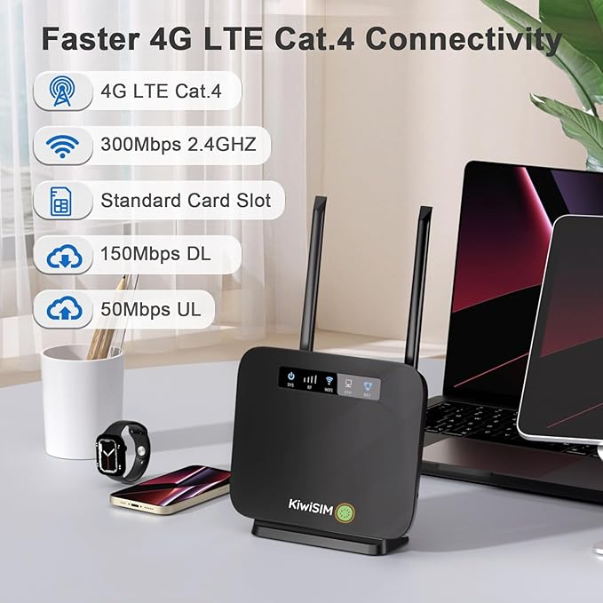 4G LTE WiFi Router with 1GB Data Card, Portable Modem WiFi Router, 300Mbps WiFi, Supports Verizon, AT&T and T-Mobile, 3000mAh Battery, WiFi Mobile Hotspot Router for Home/RV/Office/Camping