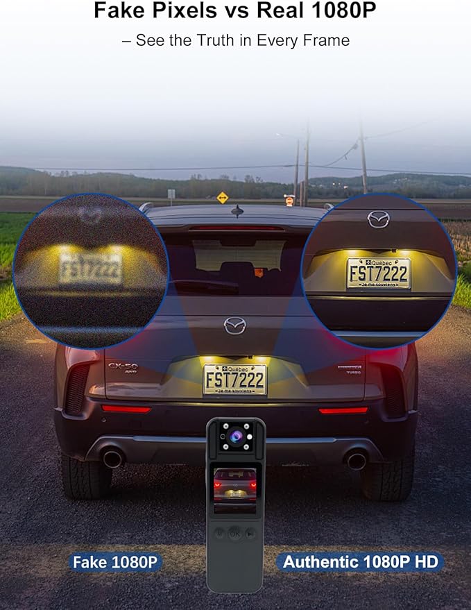 SPIKECAM Computer-Free Body Cameras with Audio and Video Recording, 6 Hrs 1080P Personal Small Bodycam with Photo, Night Vision, SOS Sound, Wearable Body Cam for Security, Running, Biking