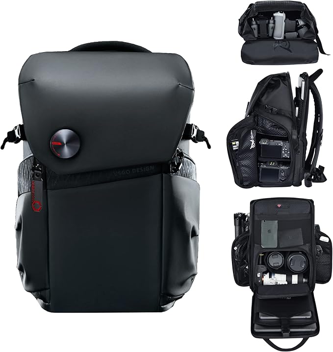 VSGO 20L Professional Camera Backpack for DSLR/SLR, Compatible with Sony Canon Nikon Cameras, DJI RSC2 Gimbals, Tripod, 15.6" Laptop, Lenses & Accessories – Waterproof TPU Canvas, Travel & Outdoor Use
