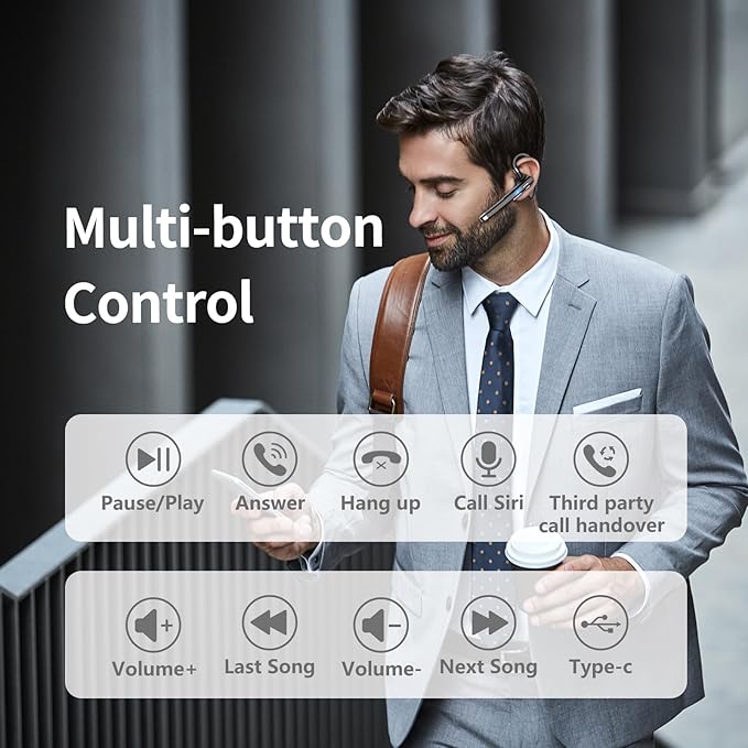 Bluetooth Headset, 100Hrs Talk Time Noise Canceling Wireless Earpiece with 500mAh Charging Case, Built-in Dual Microphone 270° Rotatable Hands Free Headphones for Trucker/Office/Business/Home/Driving