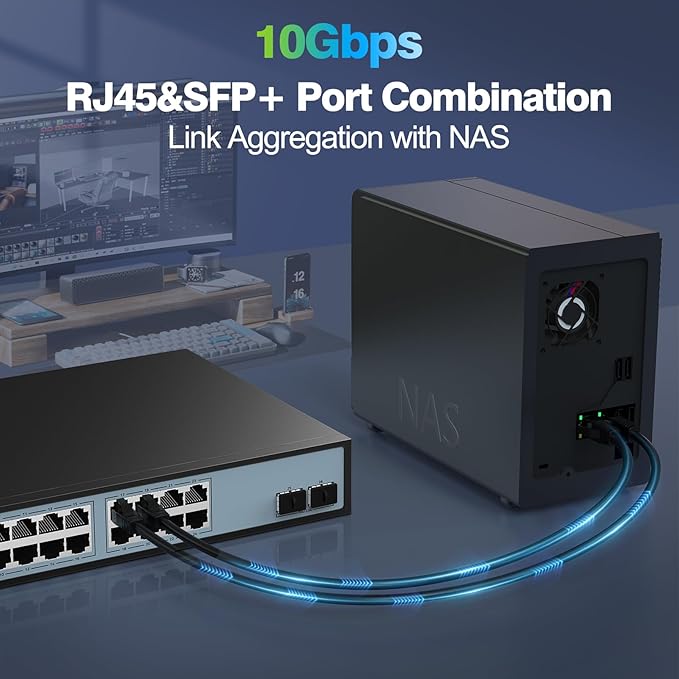 24 Port 2.5G Smart Web Managed Switch,24 x 2.5G Base-T Ports, 2 x 10G SFP+, Link Aggregation/QoS/VLAN/IGMP, 1U Mounted Multi-Gigabit Network Switch