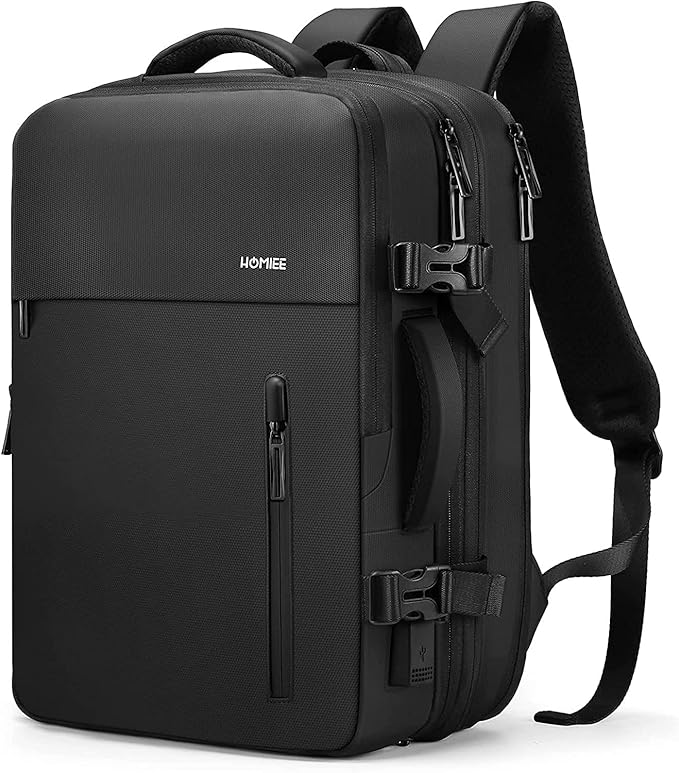 HOMIEE 40L Travel Backpack TSA Approved Personal Item Bag Carry on Luggage 18x14x8 Expandable Laptop Backpack for Men Women, Black