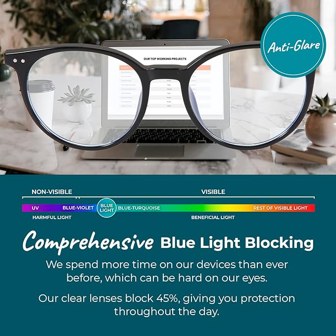 Blue Light Blocking Glasses for Women + Men - Better Sleep + Anti Eye Strain Protection - Computer Screens & Gaming