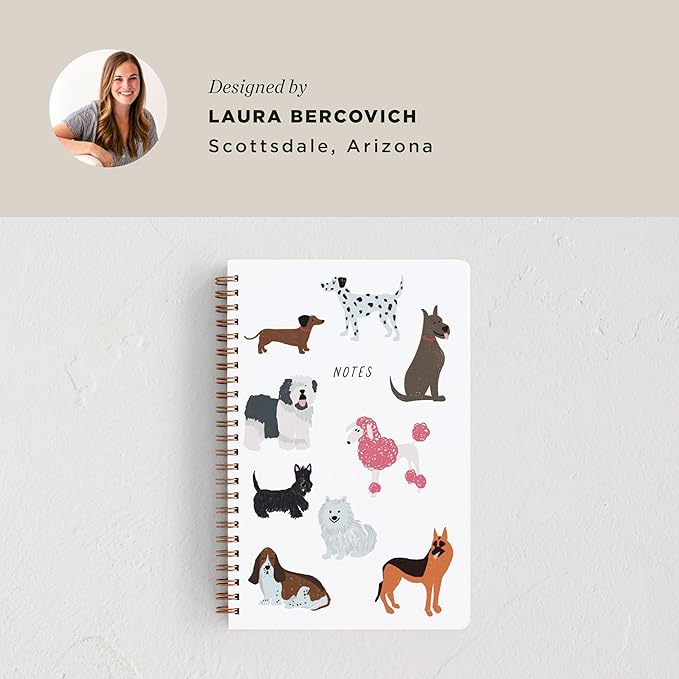 Minted Pooches Gracias Notebook, Writing Journal for Notes & Journaling, Durable Paper Cover, Modern, Colorful & Simple Spiral Bound Journal Notebook with 160 Lined Pages, 5.5" x 8.5"