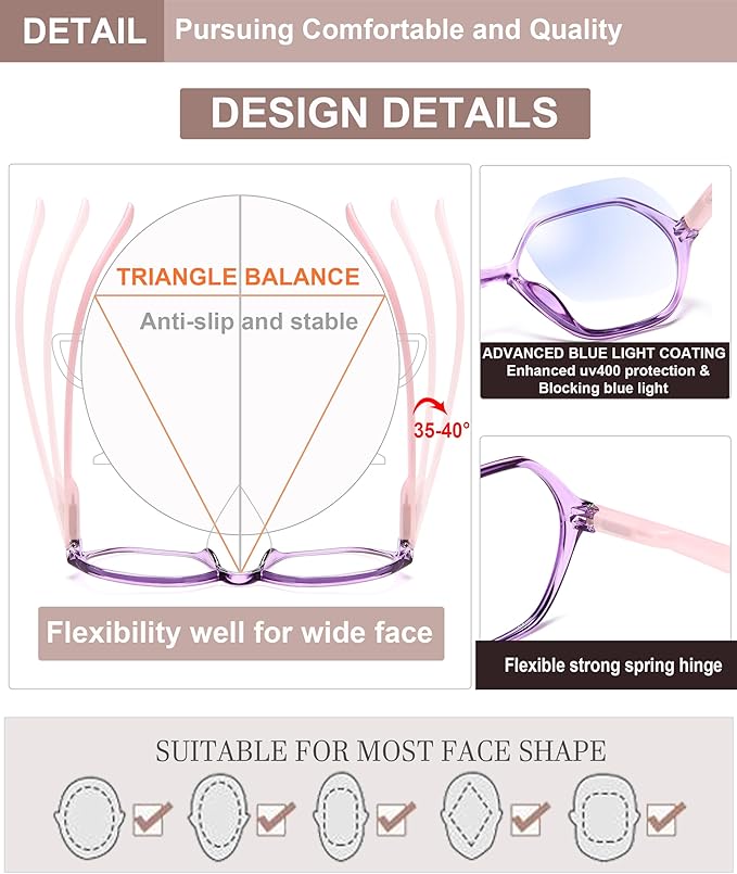 EYEURL 4-Pack Reading Glasses for Women Blue Light Blocking Computer Glasses Vintage Design Diamond Shaped Frame Readers for Women Men Anti Glare Filter Lightweight Spring Hinge Eyeglasses,3.0