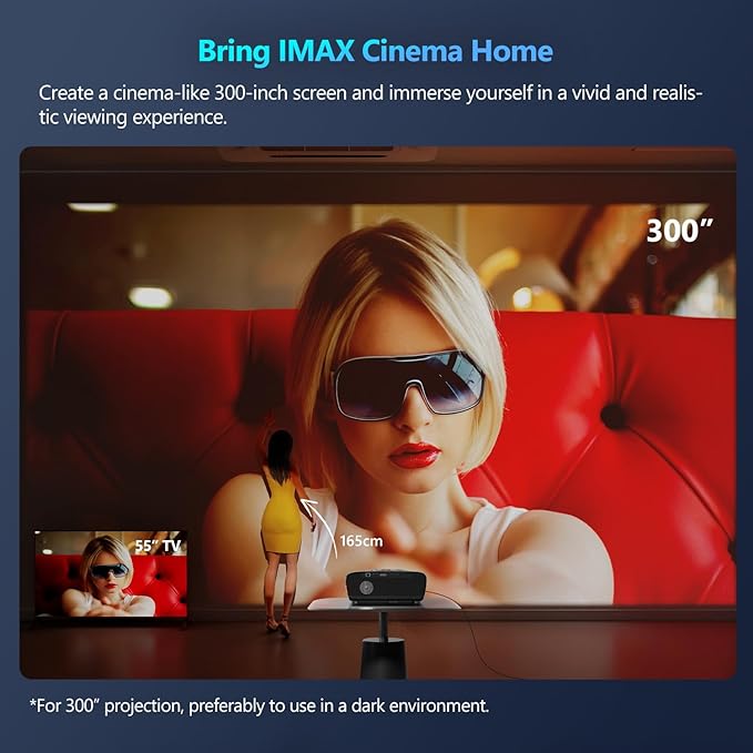 Ultra HD 4K Projector Auto Focus HDR WiFi6, Smart LED WiFi Bluetooth Projector 4K Daylight Home Cinema Movie Gaming 1500ANSI Ceiling Mounted Indoor Outdoor with Auto Keystone Zoom HDMI USB LAN Apps