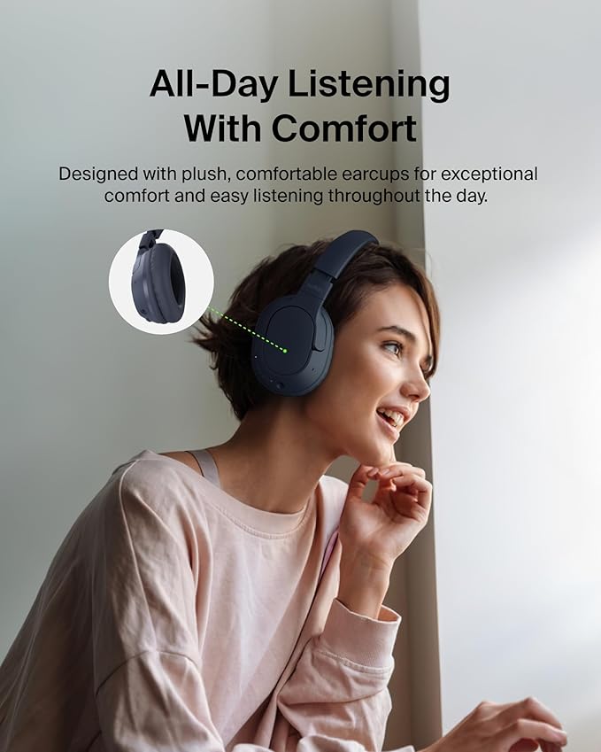 Belkin SoundForm Surround Bluetooth Over-Ear Headphones - Environmental Noise Cancelling Headphones - Wireless w/ 60H Playtime & Soft Ear Cups for iPhone, Galaxy, iPad, Travel, Home, or Office - Blue