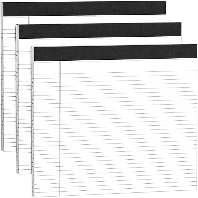 3 Pack Legal Pads 11 x 9.5 College Ruled White Paper Note Pad Narrow Ruled 30 Sheets Notepads Perforated Writing Pad Clear Print Horizontal Pads of Paper