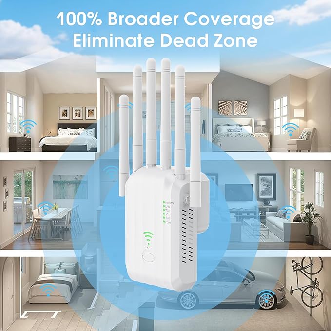 WiFi 6 Range Extender Signal Booster for Home, AX1900 Dual Band Internet Booster with 6 High Gain Antennas, Gigabit Ethernet Port, Covers up to 12000 sq.ft & 105 Devices, Easy Setup