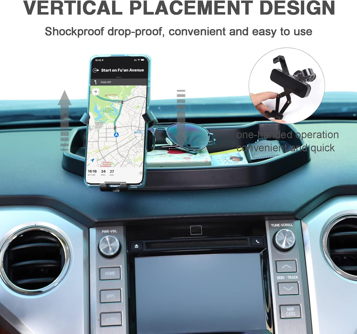 LLKUANG Black ABS Car Center Console Dash Table Storage Tray Fit for Toyota Tundra 2014-2021 Instrument Organizer Vertical Placement Phone Holder Cradle Accessories(with Mobile Phone Holder(B))