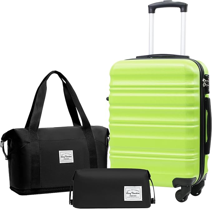 LONG VACATION Carry On Luggage 20 Inch, Luggage Sets 3 Piece with Spinner Wheels & YKK Zipper TSA Lock, ABS+PC Hardside Suitcase Lightweight Travel Luggage (APPLE GREEN, 20 Inch)