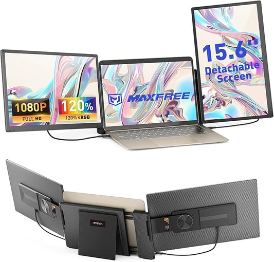 Maxfree S6 Laptop Screen Extender, 15.6'' 1080P Monitor Extender, 11 Display Modes, Plug & Play, Detachable Screen Triple Monitor for Laptop 13"-17.3", Compatible with Mac/Windows/Android/Switch
