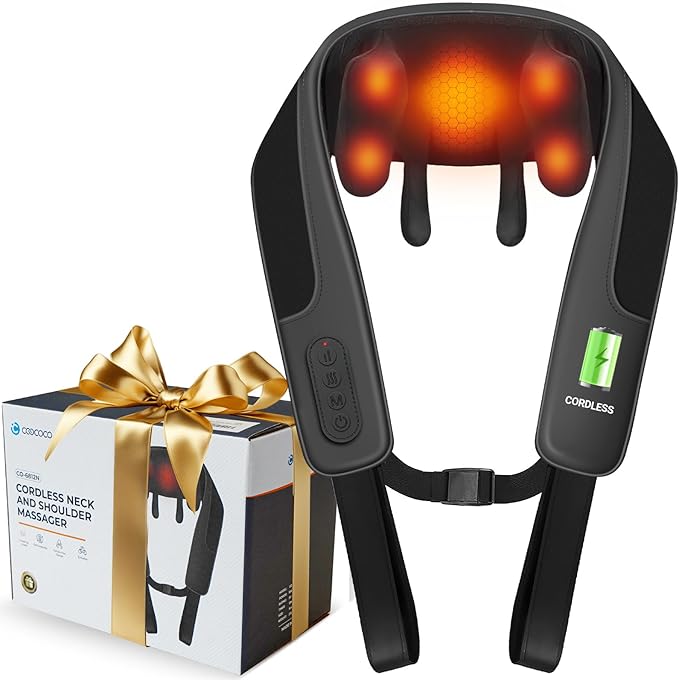CooCoCo Shiatsu Neck and Back Massager,HSA Eligible,Cordless Neck Shoulder Massager for Pain Relief Deep Tissue,6D Kneading Massager with Dual-Zone Heat and Larger Size, Birthday Gifts for Dad Mom