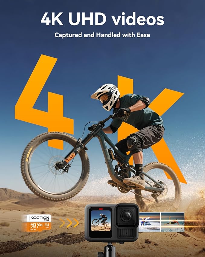 KOOTION Micro SD Card 64GB UHS-I microSDXC Flash Memory Card with Adapter, C10, U3, A1, V30, 4K UHD TF Card