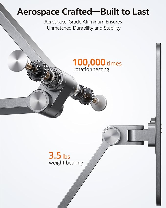 LULULOOK [Upgrade] Magnetic Wireless Charging Stand for iPad Pro 13" M4 Only, Aluminium Alloy iPad Stand for Desk with Foldable Long Arm, 360° Adjustable Tablet Holder with 2M USB C Cable