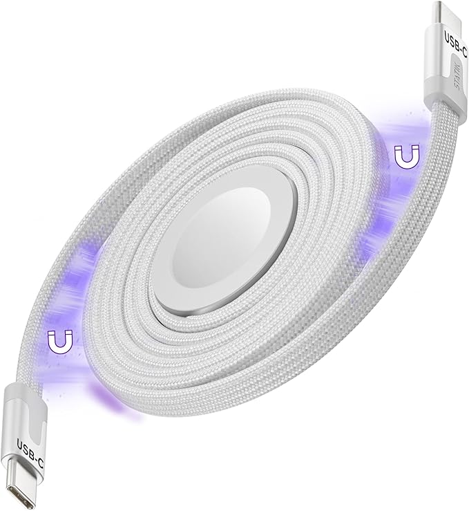 Statik MagStack Duo 2 in 1 USB C to USB C Cable Charging Station for SmartWatch & Phone, Magnetic Type C Charger Fast Charging Cord, Compatible w/Apple Watch & iPhone 15/16, Galaxy S21, 3FT