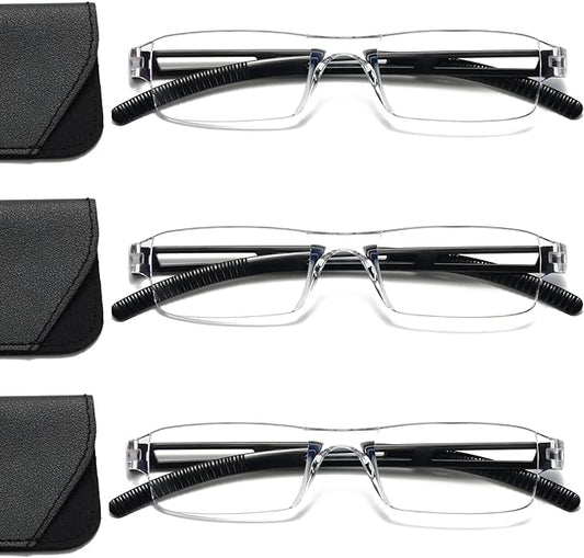 Viseng 3 pairs of reading glasses, blue light blocking glasses, computer reading glasses for men and women, fashionable rectangular one-piece glasses frame+2.5