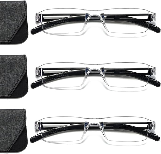 Viseng 3 pairs of reading glasses, blue light blocking glasses, computer reading glasses for men and women, fashionable rectangular one-piece glasses frame+2.0