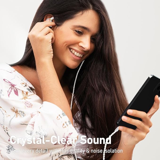 Vibes 202MC USB-C Wired Earbuds - HiFi in Ear Monitor Headphones - Noise Isolating Ear Buds w/ Mic - Clear Sound, Deep Bass & Comfort-Fit Earphones - MMCX to USBC, Silver Plated Cord, Carrying Case