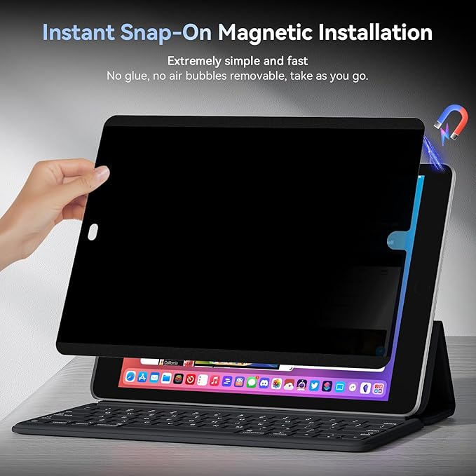 360° 4 Way Magnetic Privacy Filter for iPad 9th/8th/7th Generation (10.2 Inch, 2019/2020/2021), Removable Anti-Glare Blue Light Matte Privacy Screen Protector, Anti-Scratch, Bubble-Free, Reusable