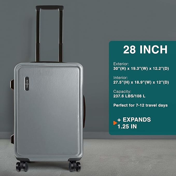 Luggage Sets 2 Piece, 24 Inch Suitcase and 28 Inch Luggage with Spinner Wheels, Durable Hard Shell Suitcase Set, Expandable Travel Suitcases with Wheels, Grey