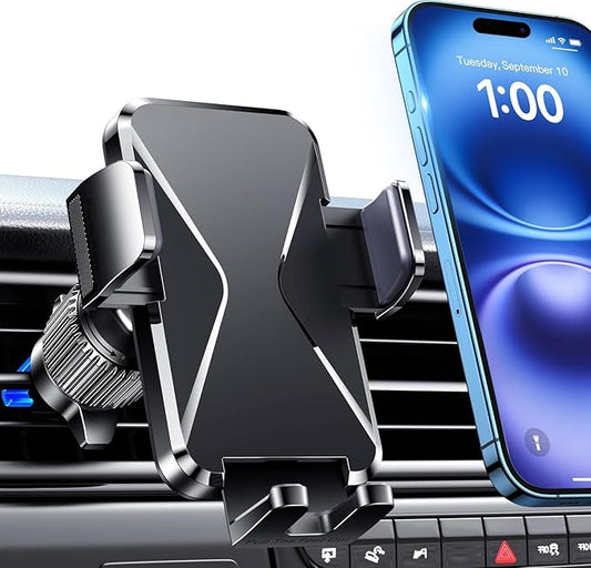 Qifutan Cell Phone Holder [Never Fall Upgrade Clip] Phone Holder Car Automobile Air Vent Hands Free for Car Fit Car Phone Holder Mount for All for iPhone Android Smartphone