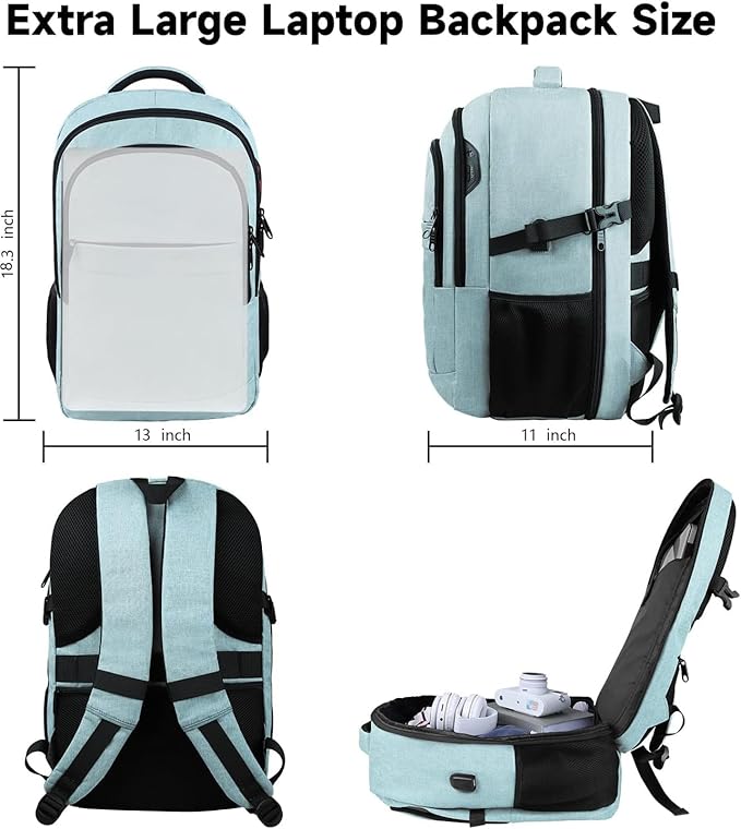 Lapsouno Extra Large Backpack, Travel Laptop Backpack, Carry on Backpack, Sturdy 17 Inch TSA Friendly with USB Port, Water Resistant College School Computer Bag Gifts for Men Women, Lake Green