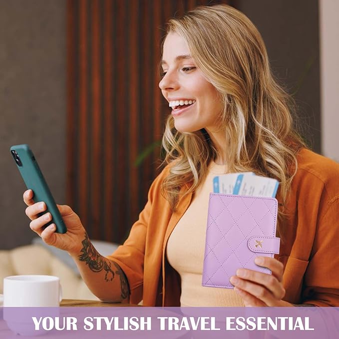 Melsbrinna Premium Leather Passport Holder Covers Case, Waterproof Rfid Blocking Travel Wallet Passport Holder with Pen Holder, Cute Passport Book for Women/Men