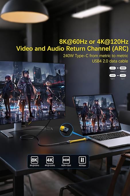 Duttek 80Gbps 240W Short USB C to USB C Cable for Thunderbolt 5 Cable 5inch, 8K@120Hz Type C to Type C Cord Compatible with iPhone 16, MacBook, Thunderbolt 4/3,USB 4. Yellow