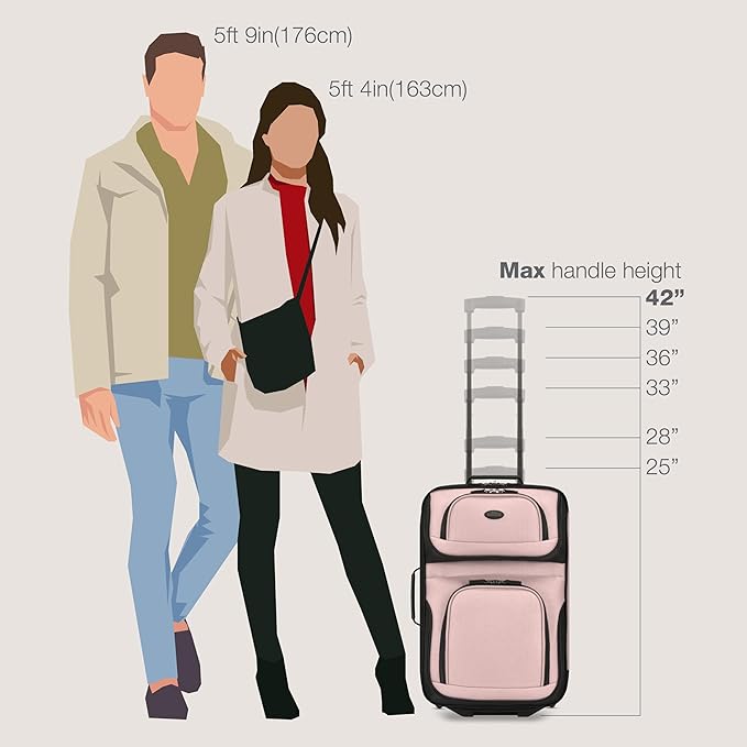 U.S. Traveler Lightweight Rolling 20" Carry On Luggage Softside Suitcase, Pink, 2 Wheel Single