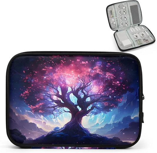 Tree of Life Electronics Travel Organizer Case, Tech Accessories Cable Storage Bag for Cords, Charger, Phone, Hard Drive