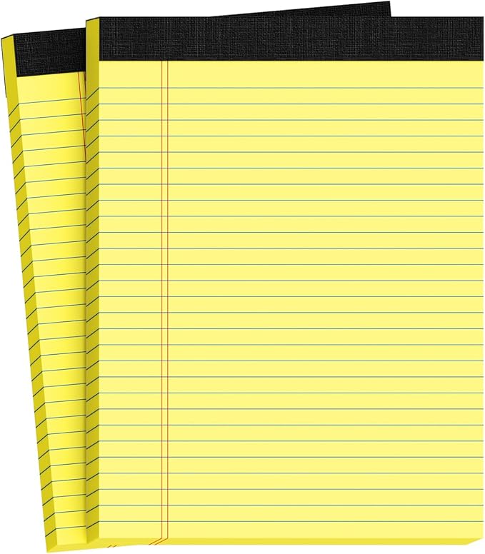 Legal Pads 8.5 X11, Narrow Ruled Notepads, 2 Pack, 50 Sheet/Pad, Yellow Legal Pads, Tear Off Notepad, Perforated Writing Pad, Notebook Paper College Ruled, Notepads for Office Home School, Notepad