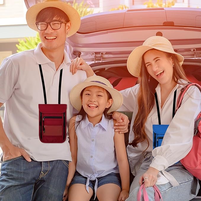 sundee Travel Neck Wallet with Double Zippers, RFID Blocking Passport Holder with Adjustable Neck Strap for Men and Women to Keep Cash, Credit Cards and Travel Documents Safe - Red