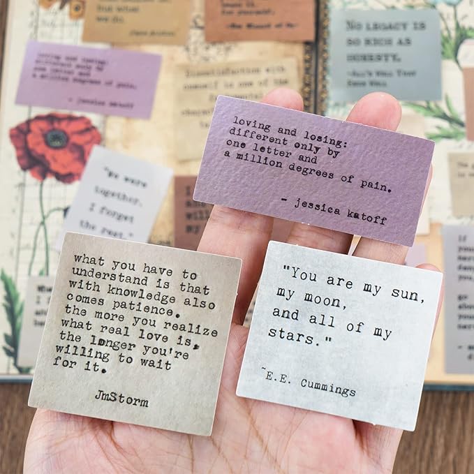 LakoArt 300 Pieces Non-repetitive Retro Typewriter Style Motivational Quote Stickers, Inspirational Vintage Journaling Stickers, Famous Words Scrapbook Sticker for Planner Bullet Junk Journal Laptop