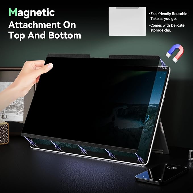 Magnetic Privacy Screen Protector for Surface Pro 11/10/9/8/X -13 Inch Anti Glare Filter, Anti Blue Light Film, Removable Shield Microsoft Surface Pro 9 Accessories, Matte Bubble Free Guard