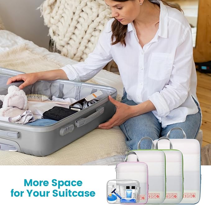 Cambond Compression Packing Cubes for Travel Women - Travel Bags Luggage Organizers Travel Essentials Compression Cubes for Travel Carry on Suitcases Organizer