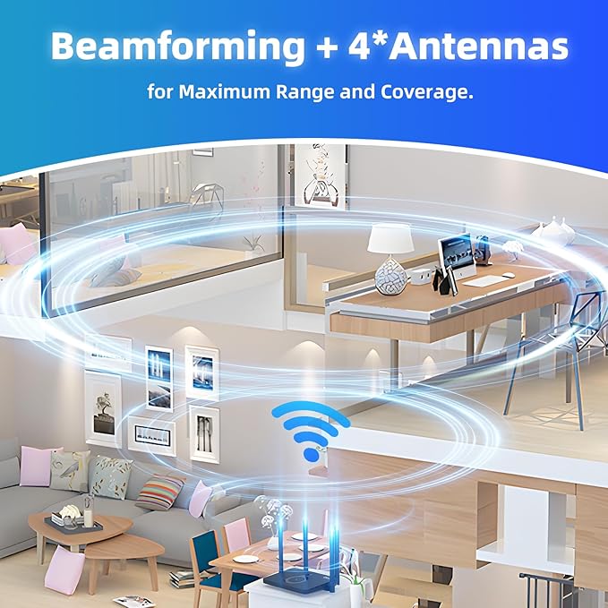 DBIT AX1500 WiFi 6 Router Dual Band Wireless Internet Router, Wireless Speed Up to 1.5 Gbps with 4* Gigabit Ethernet Ports, Beamforming, MU-MIMO, OFDMA, WPA3, IPV6, EasyMesh, Parental Controls