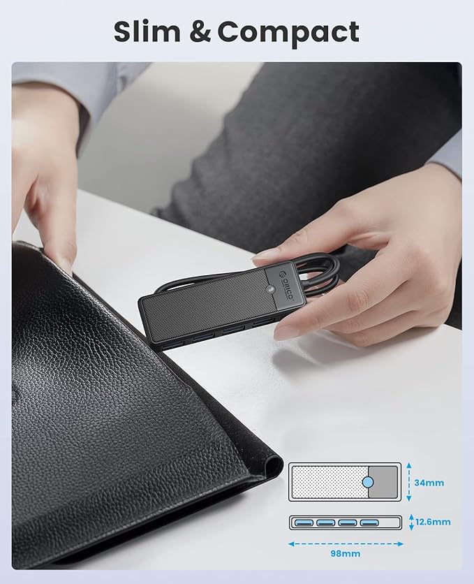 ORICO USB 3.0 Hub, 4-Port USB Hub with Long Cable, Ultra Slim USB Splitter for Laptop MacBook Pro, iMac, Surface Pro, XPS, PS5，PC, Flash Drive, Mobile HDD (Black/6ft)