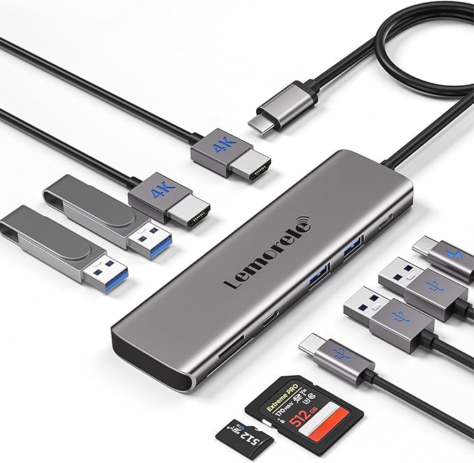 USB C Docking Station Dual Monitor, 10 in 1 USB C Hub with 2 HDMI Ports, PD Charging, SD/TF, 5 USB C/A Ports, Dual HDMI Adapter for Dell XPS/HP/Lenovo/Surface