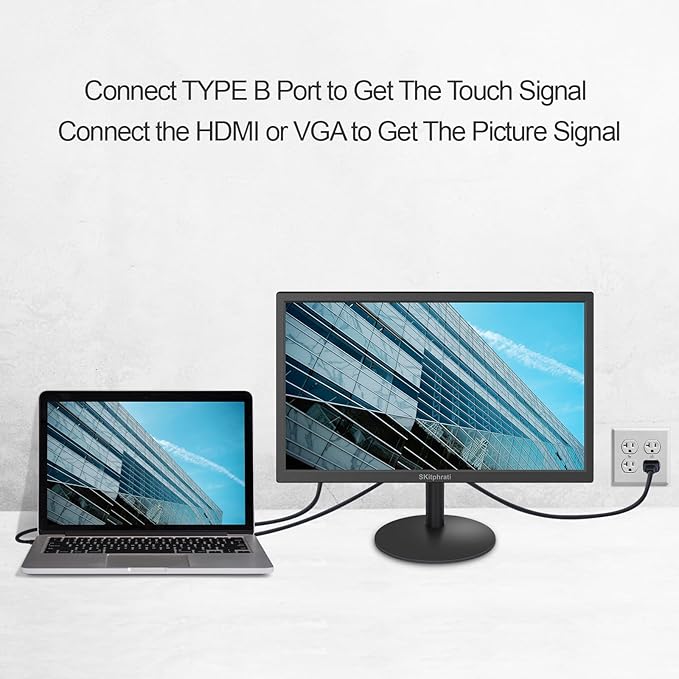 18.5 Inch Touchscreen Monitor HD 1366x768, VESA Wall Mountable, 10-Points Computer Touch Screen PC Display with Type-B HDMI VGA Port, 75Hz Desktop Touch Display, Black