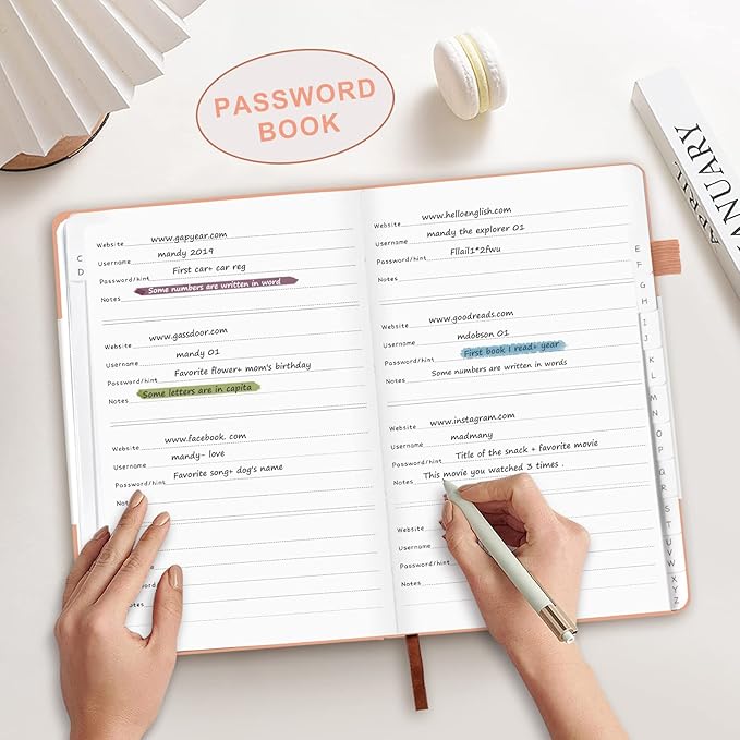 Password Book with Alphabetical Tabs, Internet Address and Password Keeper, A5 Size 8.3"x6" Password Notebook for Saving Internet Login, Username, Password Organizer for Computer & Website