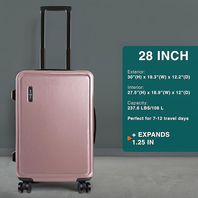 Luggage Sets 3 Piece, 22 Inch Carry on Luggage and 28 Inch Suitcases with Wheels Spinner, Durable Hard Shell Suitcase Set, Expandable Travel Suitcase, Pink