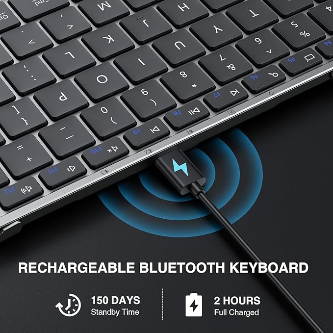 ProtoArc Foldable Bluetooth Keyboard, XK01 Folding Wireless Portable Keyboard with Numeric Keypad, Full-Size Travel Keyboards for iPad Tablet Smartphone Laptop PC Windows iOS Android, Space Gray