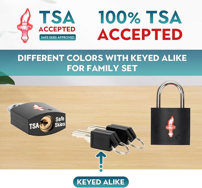 TSA Approved Luggage Locks (4 Pack) - 2 Black & 2 Purple Keyed Cable Locks with 8 Keys | Secure & Lightweight Travel Locks with Brass Core & Rubber Coating for Suitcases, Bags, Backpacks