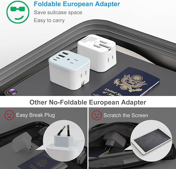 US to India Travel Plug Adapter, Foldable India Power Adapter with 4 USB(2 USB C Port) and 2 AC Outlets Charger, Type D Adaptor for US to India Bangladesh Maldives Pakistan Sri Lanka(1 Pack)