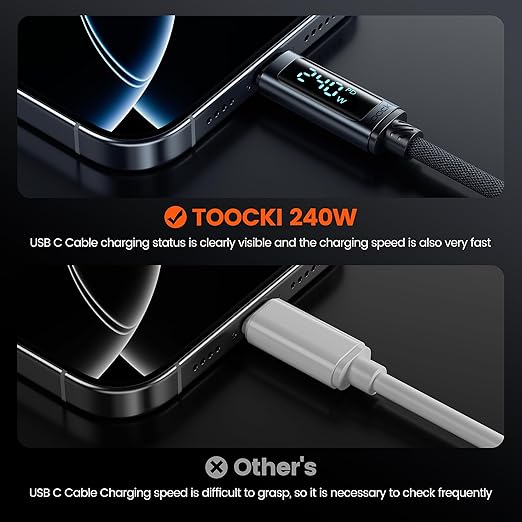 USB C Cable [2Pack,3.3ft] 240W Fast Charging Cord with LED Display Compatible with iPhone 17 16 15 Pro Plus Pro Max Air, iPad Pro, Samsung Galaxy S24 S23, Switch, MacBook Air, Pixel