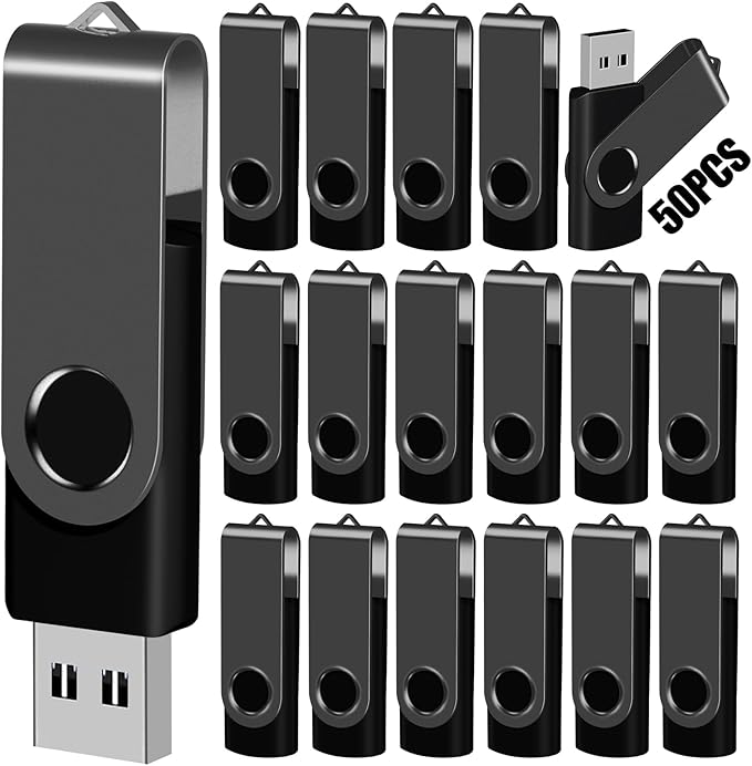 EASTBULL 8GB USB Flash Drive Bulk Thumb Drives 50 Pack with Lanyards USB 2.0 Memory Sticks Zip Drive Pen Drive for Storage and Backup Black 50PCS 8GB