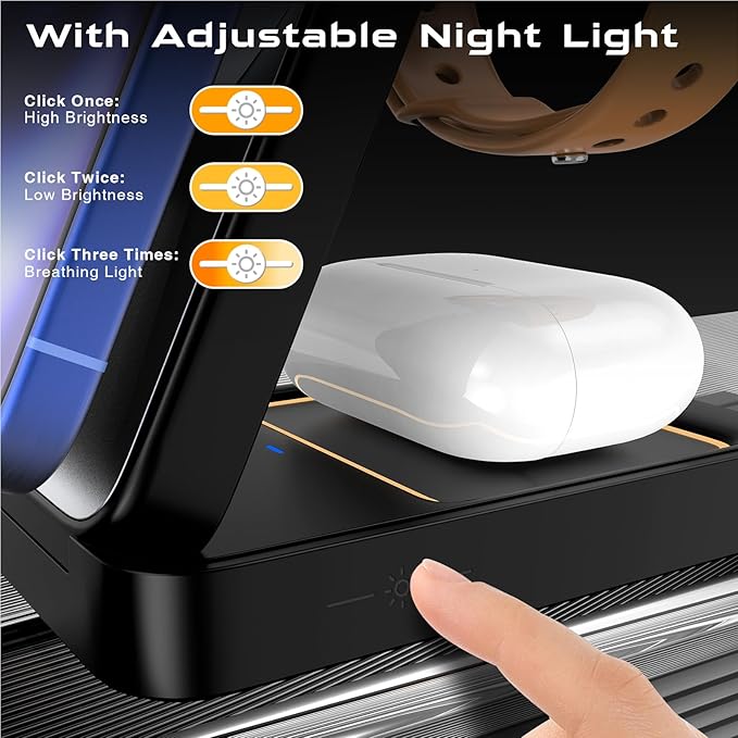 3 in 1 Wireless Charger Station for Multiple Apple Devices,Portable Magnetic Charging Foldable Stand for iPhone 16 15 14 13 12 11 ProMax/Airpods/Fast Travel Charger with MagSafe for Apple Watch Series